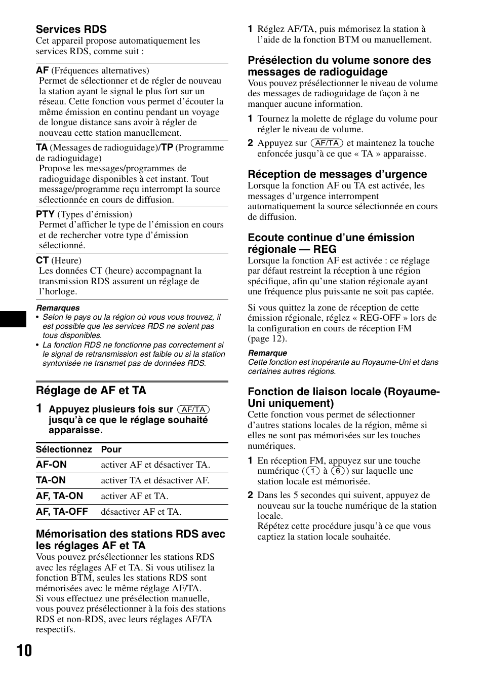 Réglage de af et ta | Sony CDX-A360 User Manual | Page 48 / 96