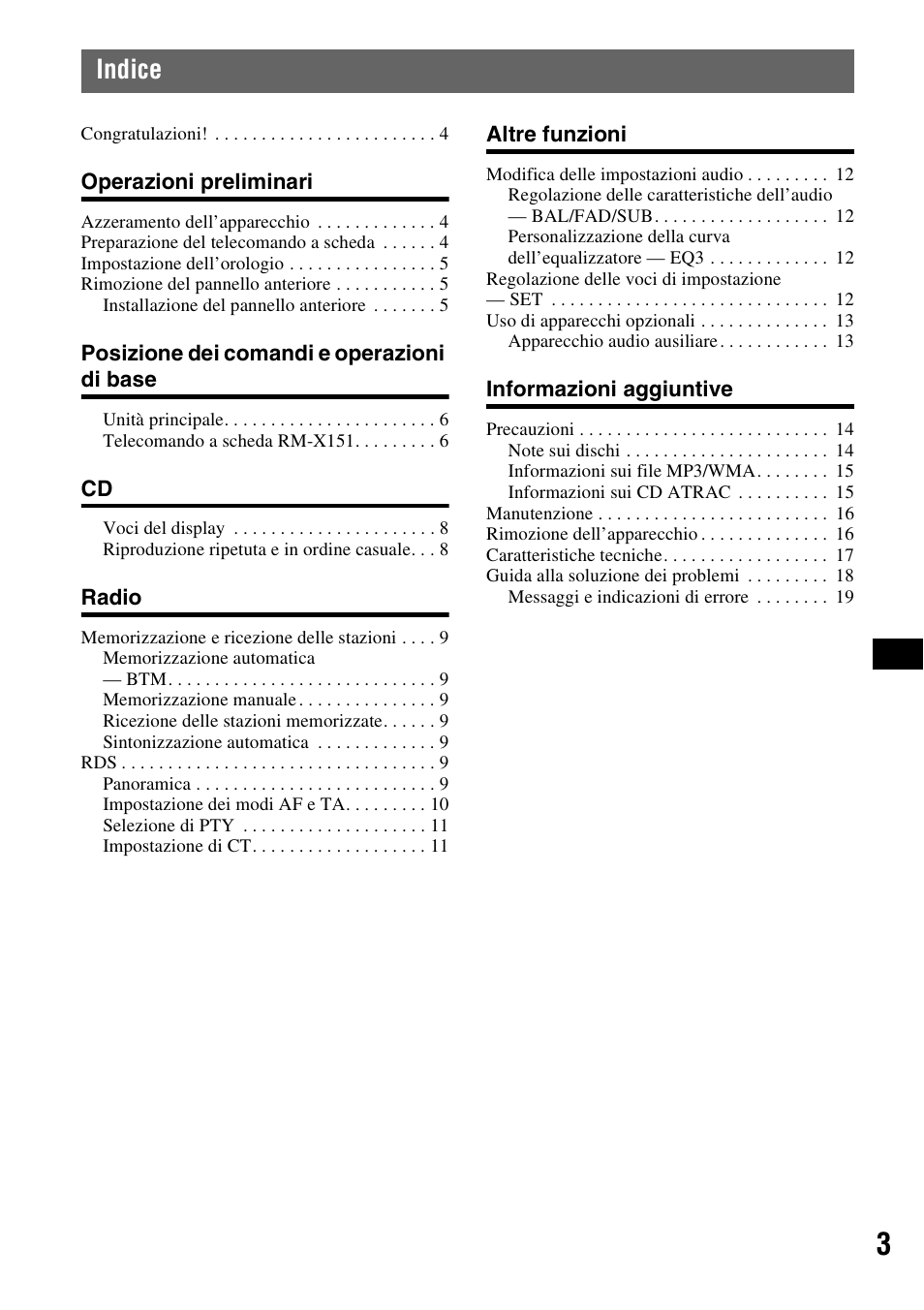 Indice | Sony CDX-A360 User Manual | Page 59 / 96