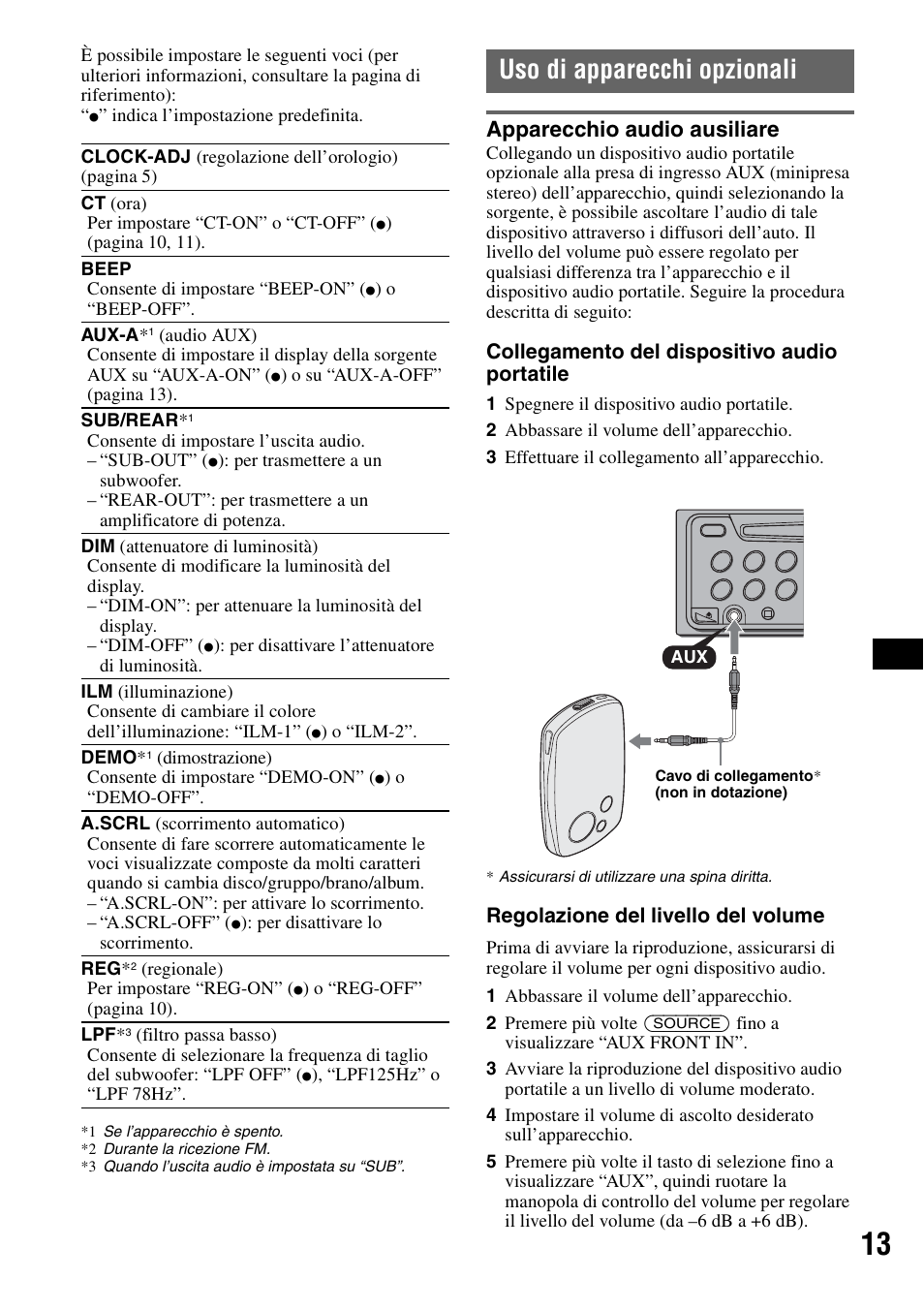 Uso di apparecchi opzionali, Apparecchio audio ausiliare | Sony CDX-A360 User Manual | Page 69 / 96
