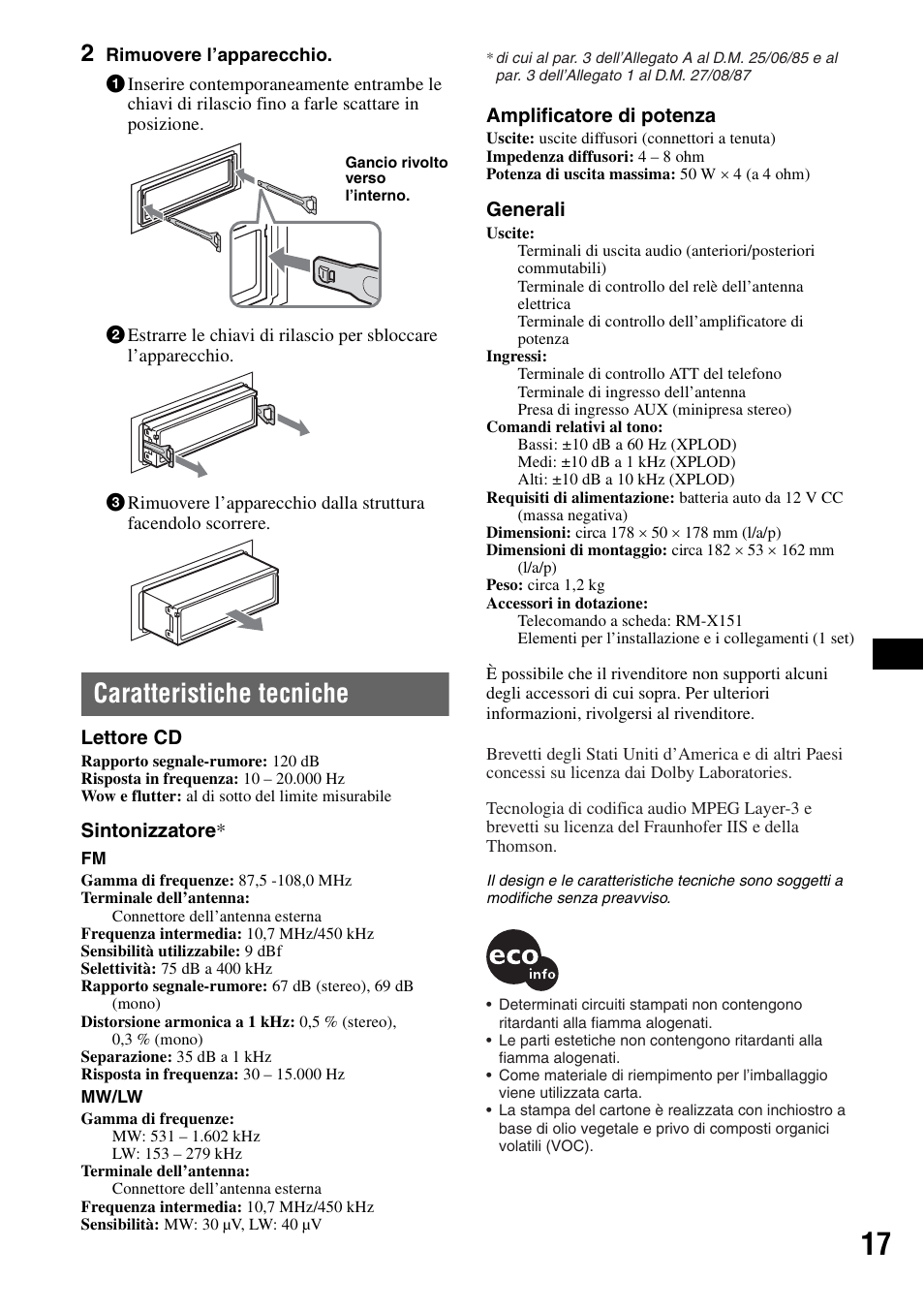 Caratteristiche tecniche | Sony CDX-A360 User Manual | Page 73 / 96