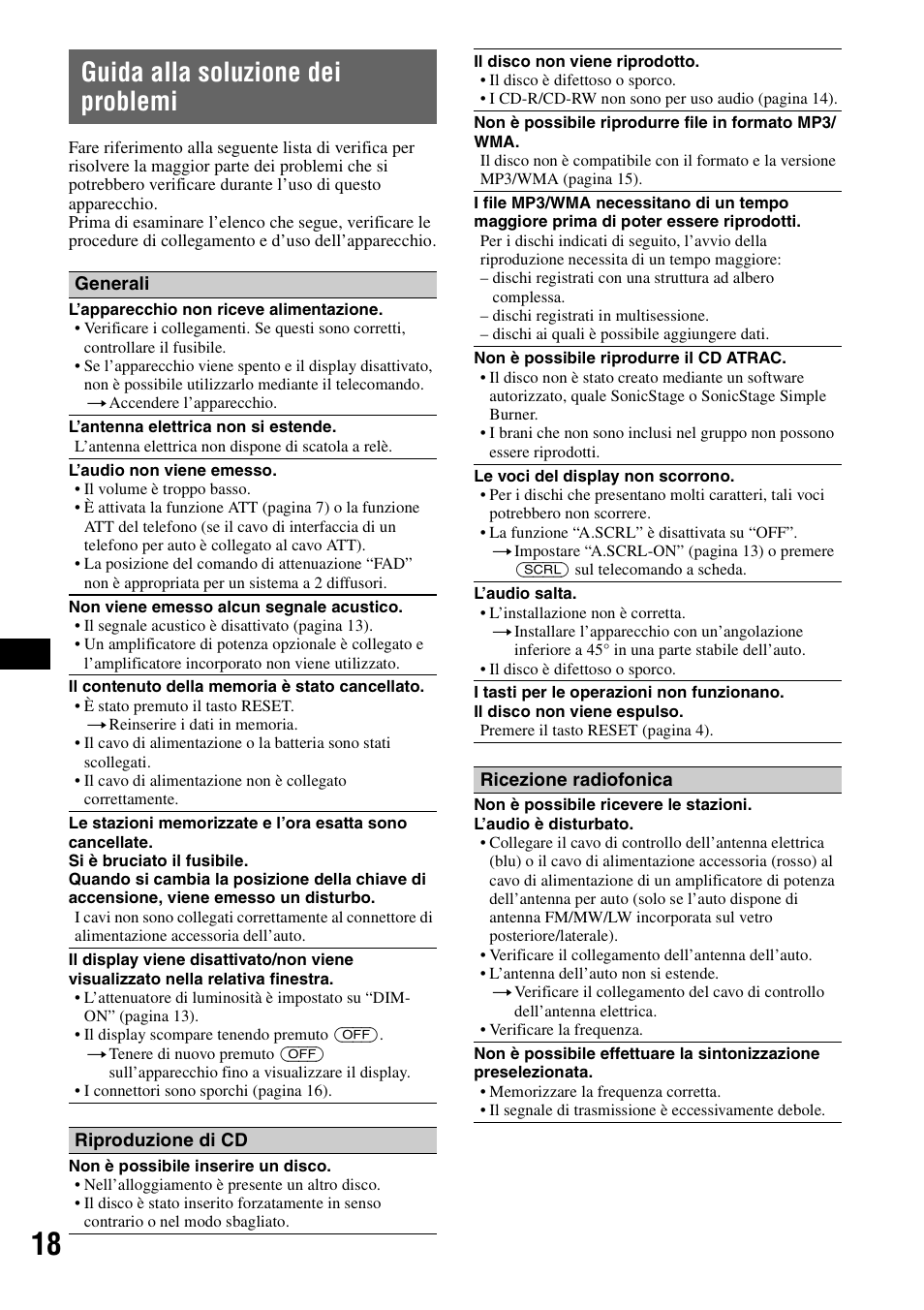 Guida alla soluzione dei problemi | Sony CDX-A360 User Manual | Page 74 / 96