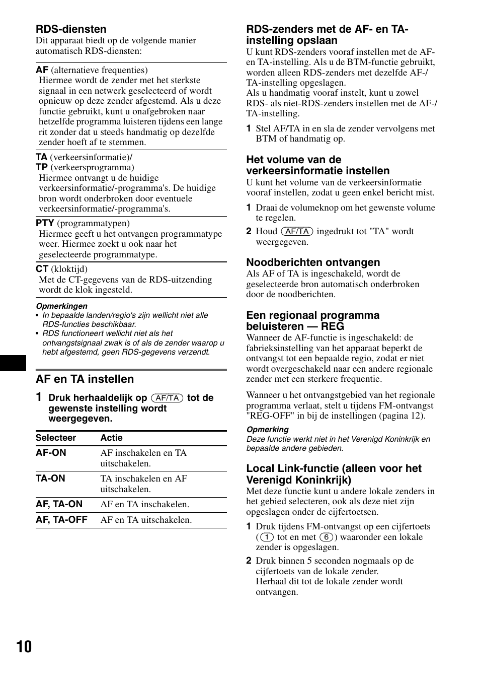 Af en ta instellen | Sony CDX-A360 User Manual | Page 84 / 96