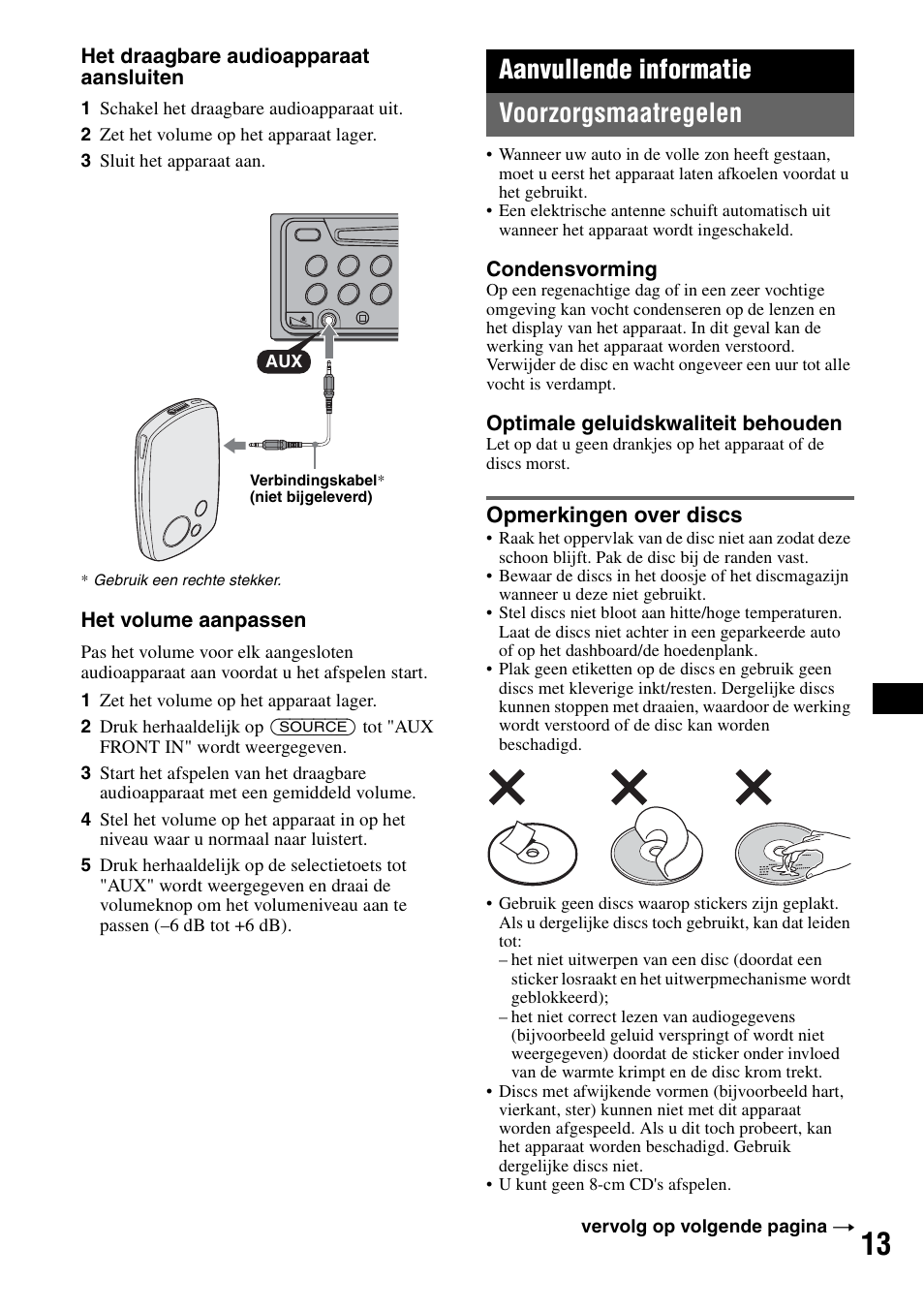 Aanvullende informatie, Voorzorgsmaatregelen, Opmerkingen over discs | Aanvullende informatie voorzorgsmaatregelen | Sony CDX-A360 User Manual | Page 87 / 96