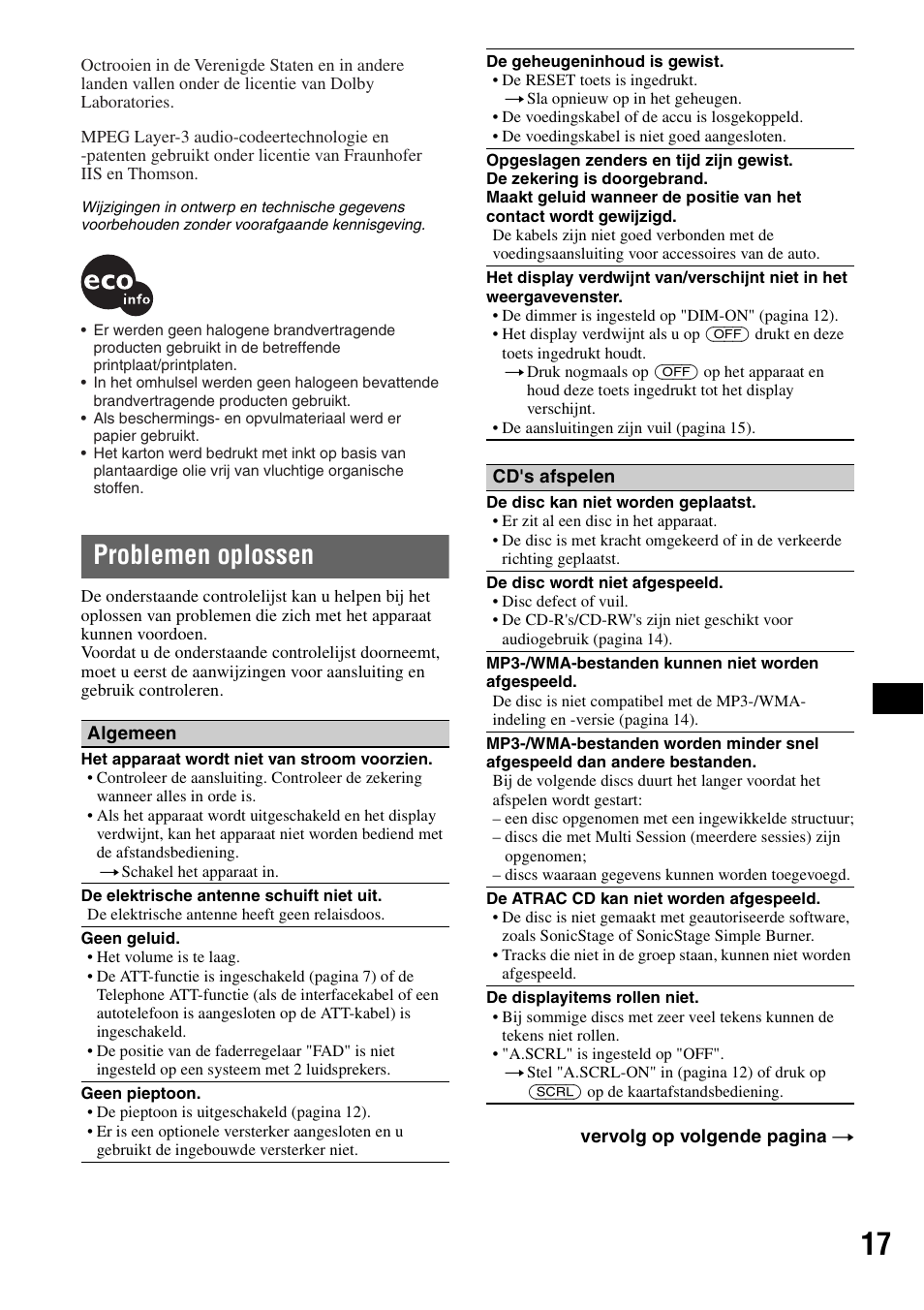 Problemen oplossen | Sony CDX-A360 User Manual | Page 91 / 96