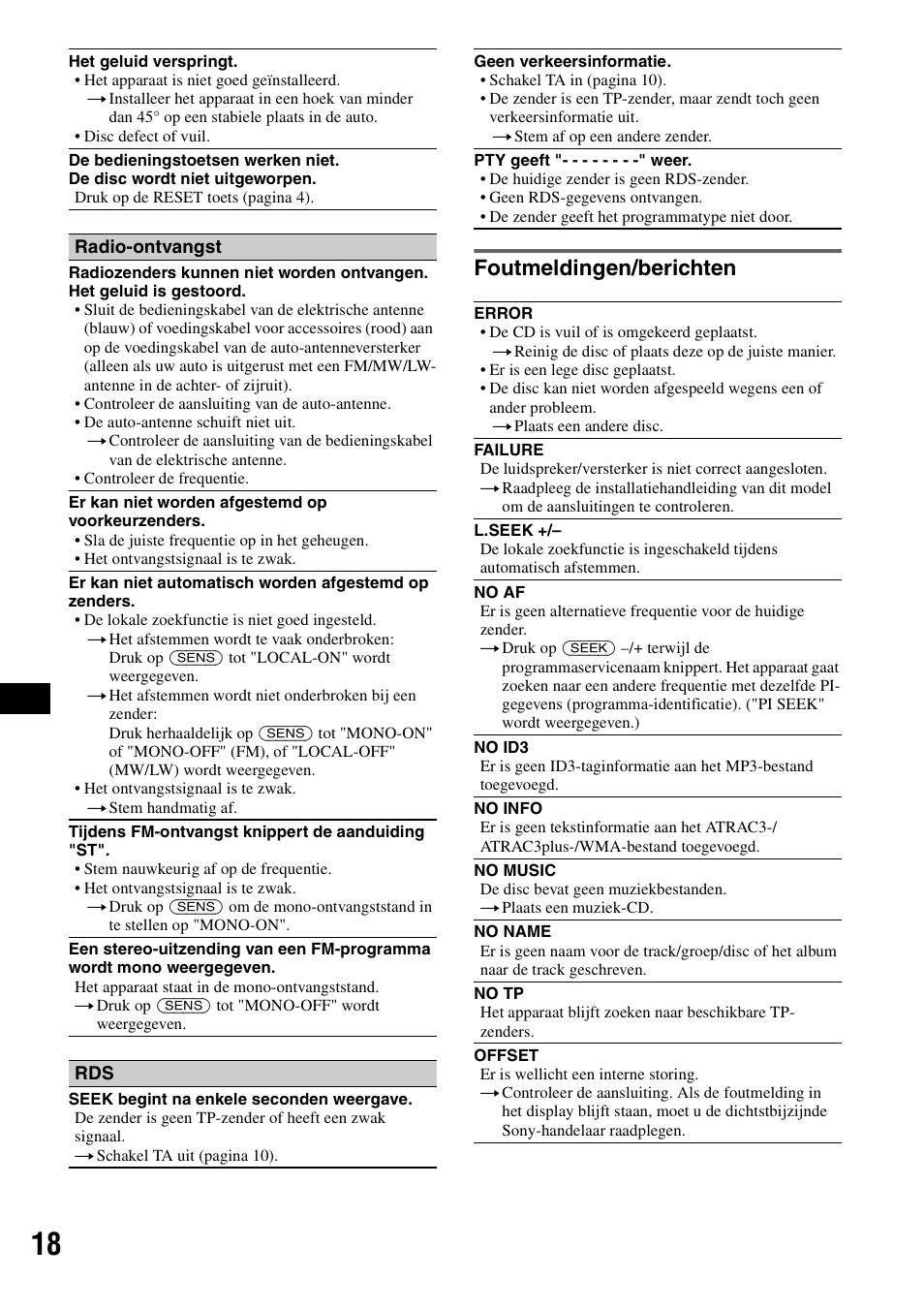 Foutmeldingen/berichten | Sony CDX-A360 User Manual | Page 92 / 96