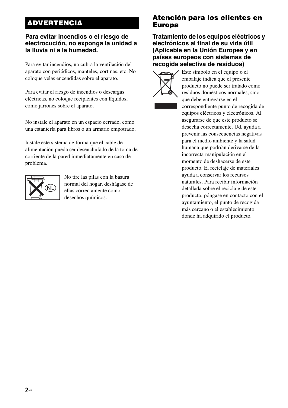 Atención para los clientes en europa, Advertencia | Sony TA-FA1200ES User Manual | Page 24 / 91