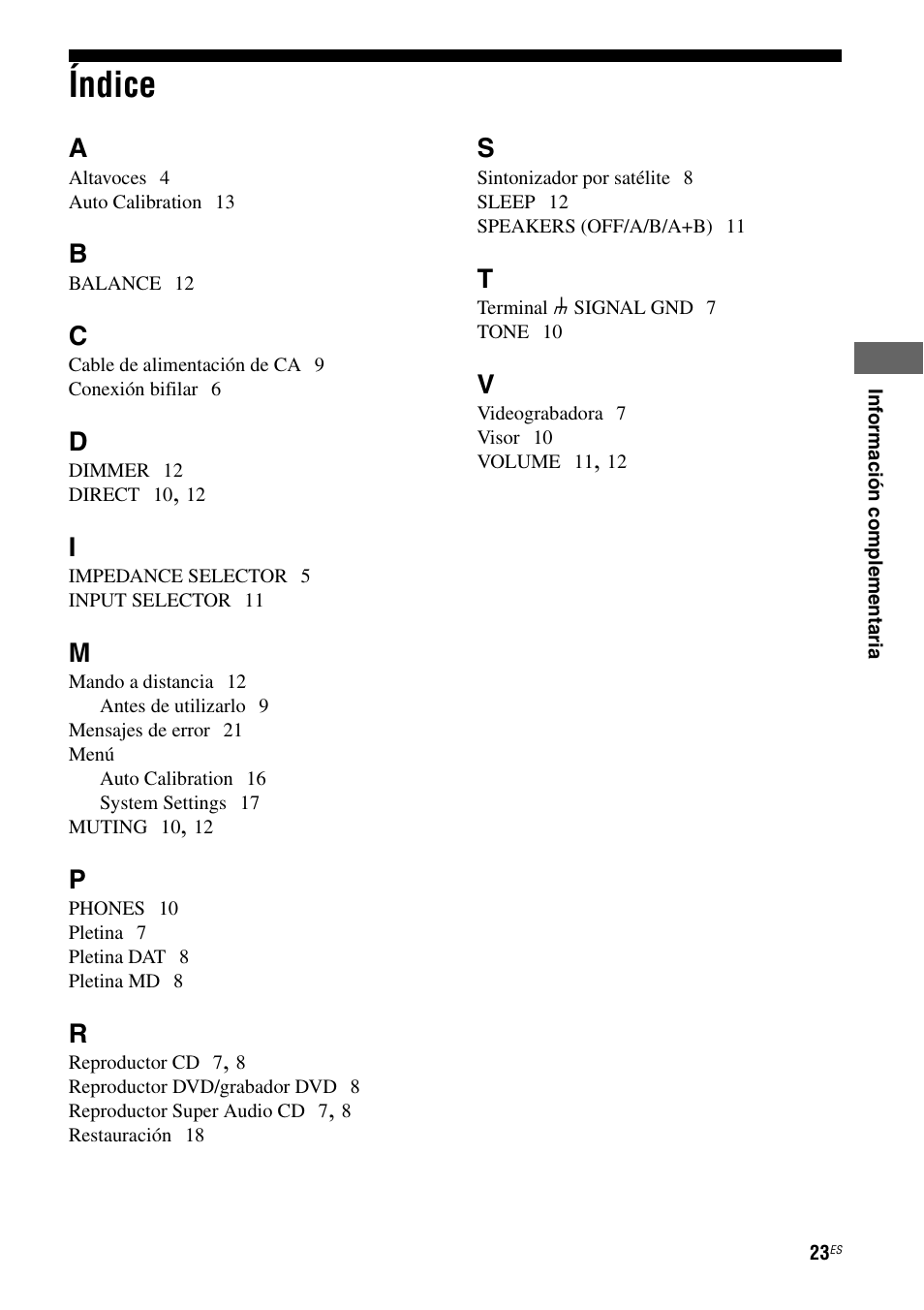 Índice | Sony TA-FA1200ES User Manual | Page 45 / 91