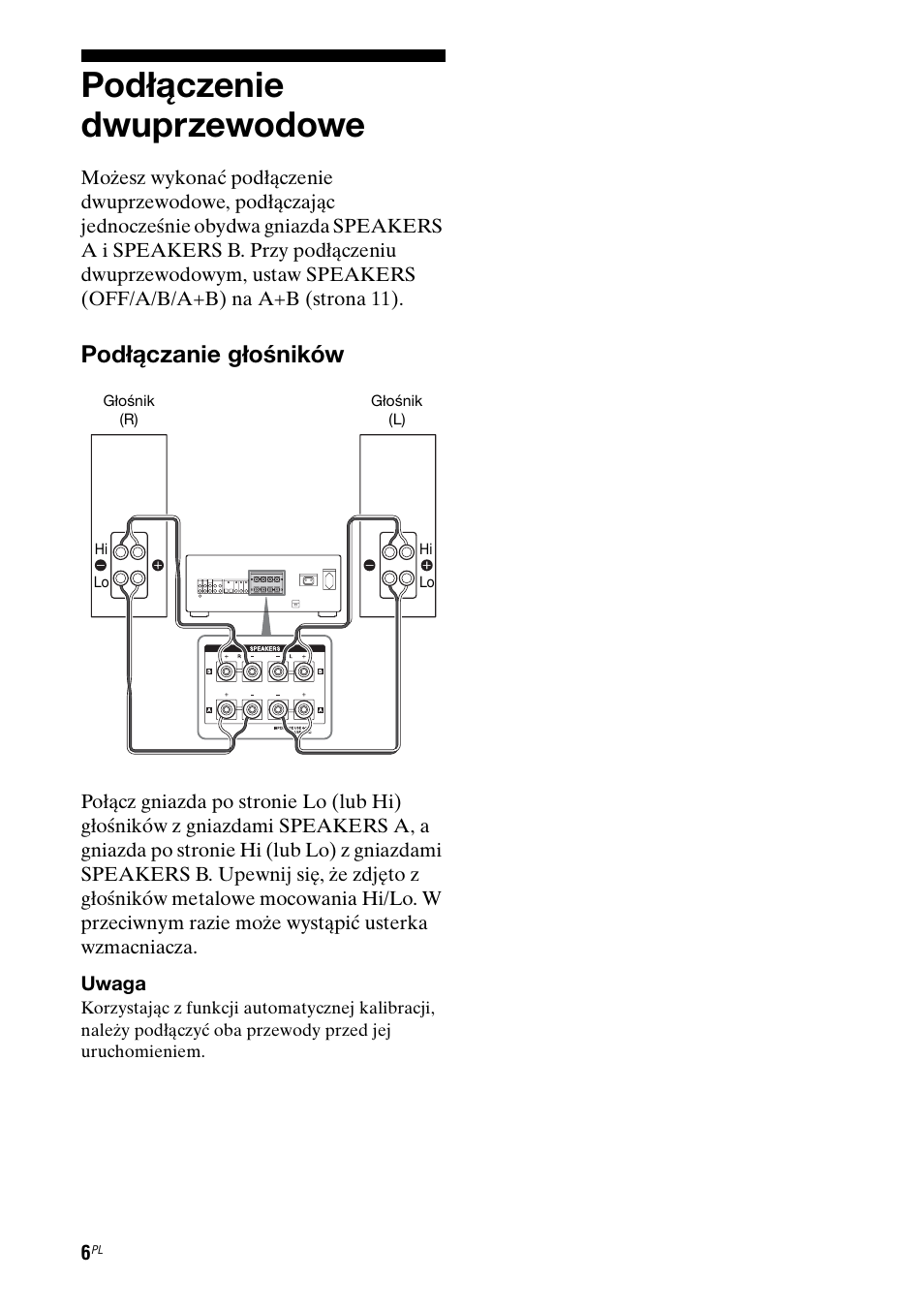 Podłączenie dwuprzewodowe, Podłączanie głośników | Sony TA-FA1200ES User Manual | Page 72 / 91