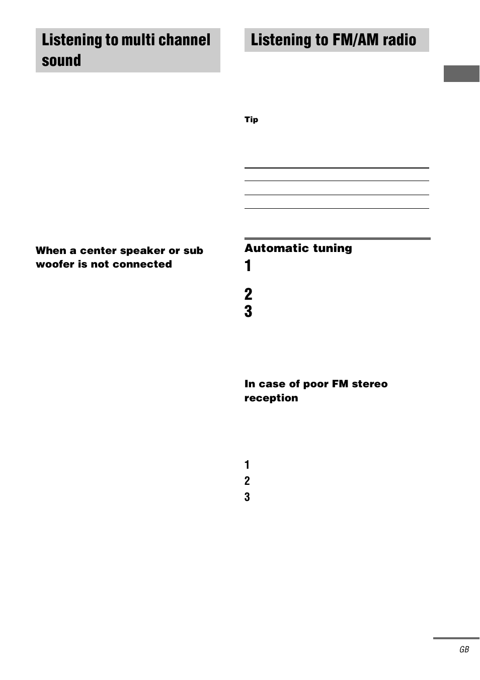 Listening to multi channel sound, Multi ch in, Listening to fm/am radio | Sony STR-DA5000ES User Manual | Page 25 / 68
