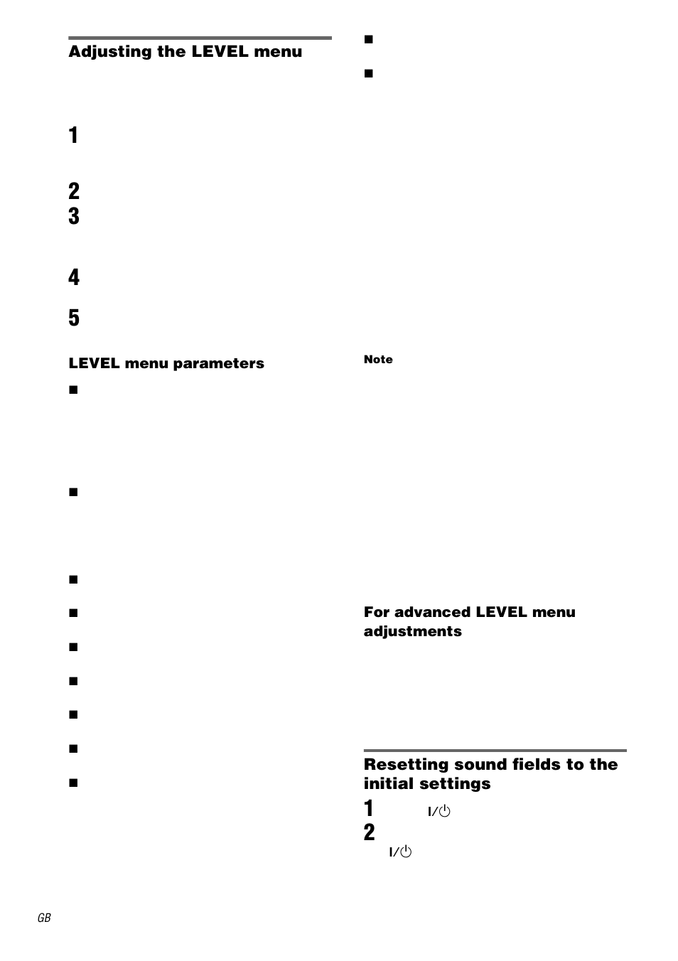 Adjusting the level menu, Resetting sound fields to the initial settings | Sony STR-DA5000ES User Manual | Page 40 / 68