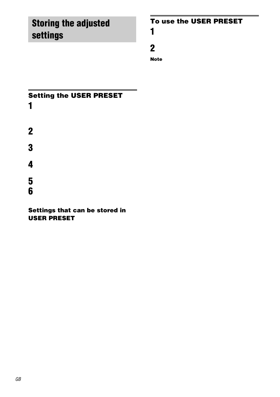 Storing the adjusted settings, User preset | Sony STR-DA5000ES User Manual | Page 48 / 68