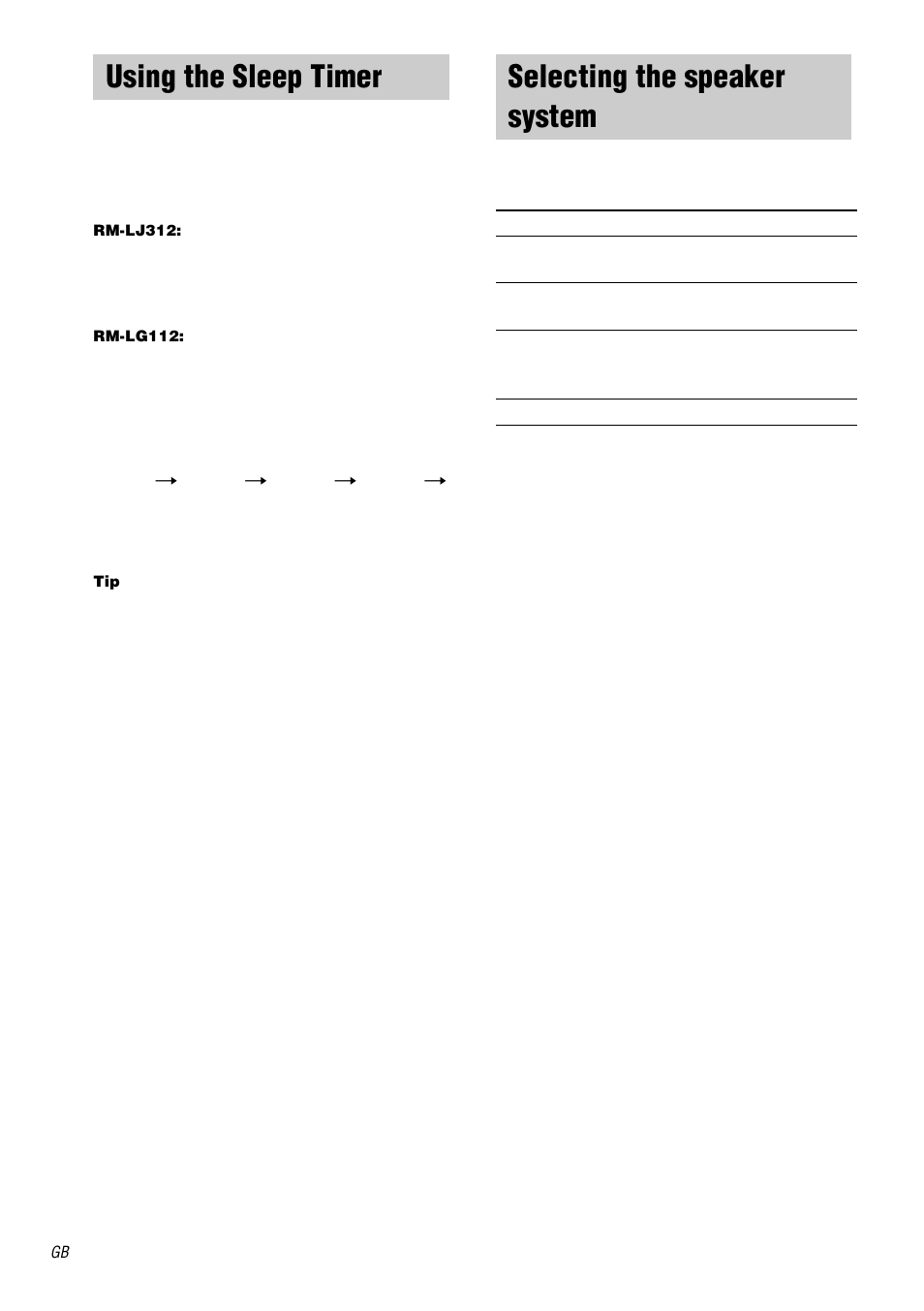 Using the sleep timer, Selecting the speaker system, Using the sleep timer selecting the speaker system | Sony STR-DA5000ES User Manual | Page 50 / 68