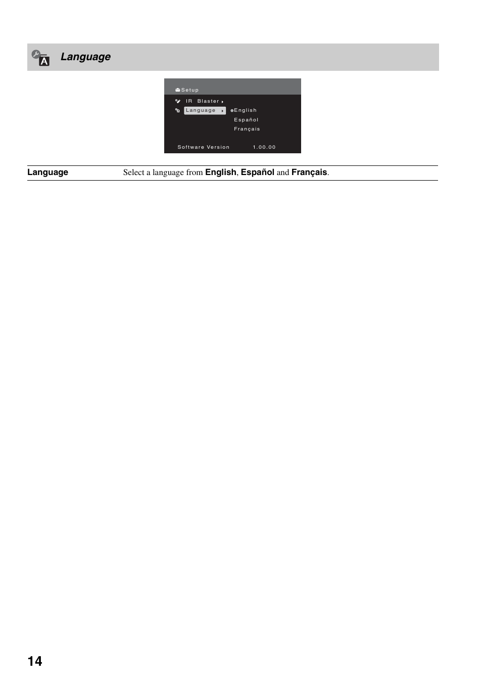 Language | Sony DMX-WL1 User Manual | Page 14 / 24