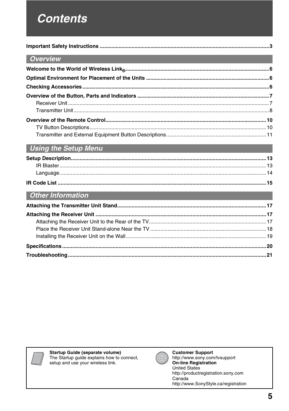 Sony DMX-WL1 User Manual | Page 5 / 24