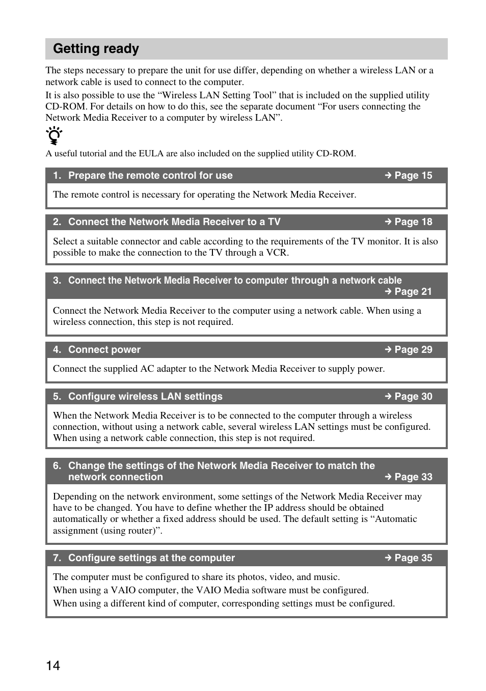 Getting ready, 14 getting ready | Sony VGP-MR200U/E User Manual | Page 14 / 69