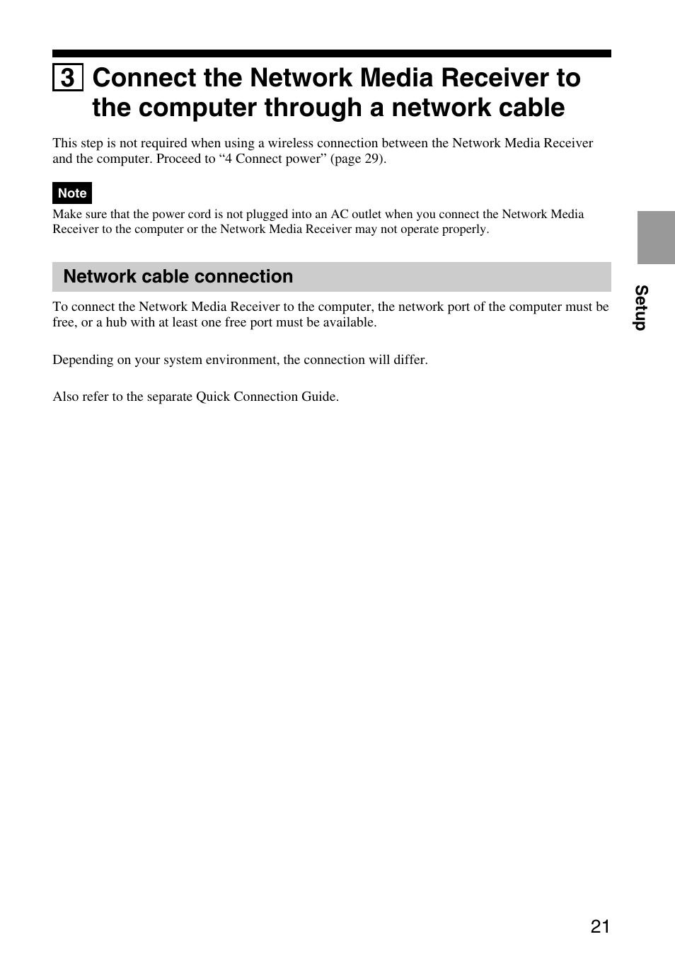 Network cable connection, 3 connect the network media receiver, To the computer through a network cable | Sony VGP-MR200U/E User Manual | Page 21 / 69