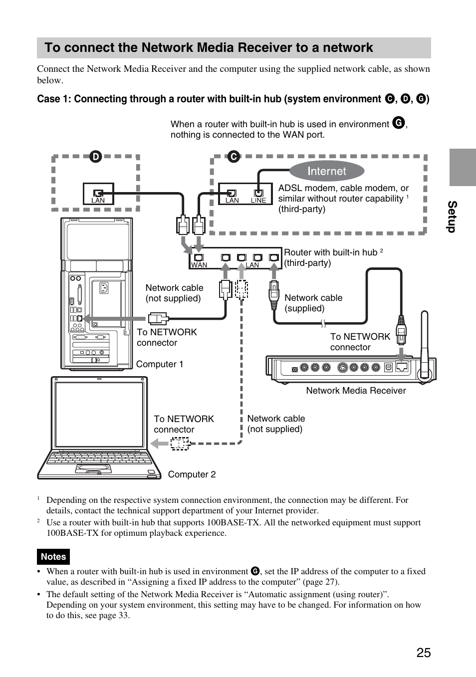 To connect the network media receiver to a network, To connect the network media, Receiver to a network | Setup | Sony VGP-MR200U/E User Manual | Page 25 / 69
