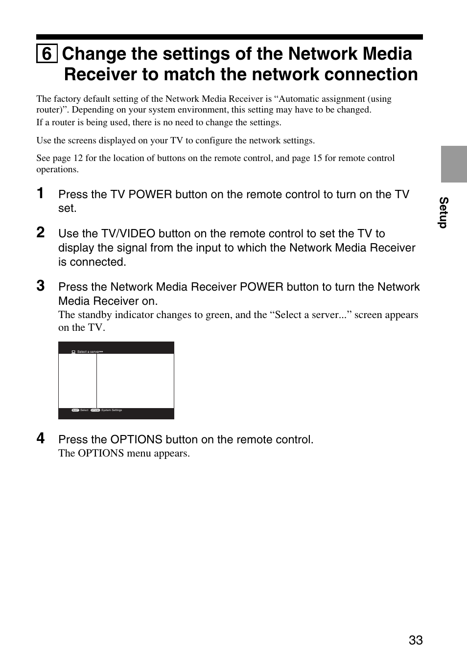 6 change the settings of the network, Media receiver to match the network connection | Sony VGP-MR200U/E User Manual | Page 33 / 69