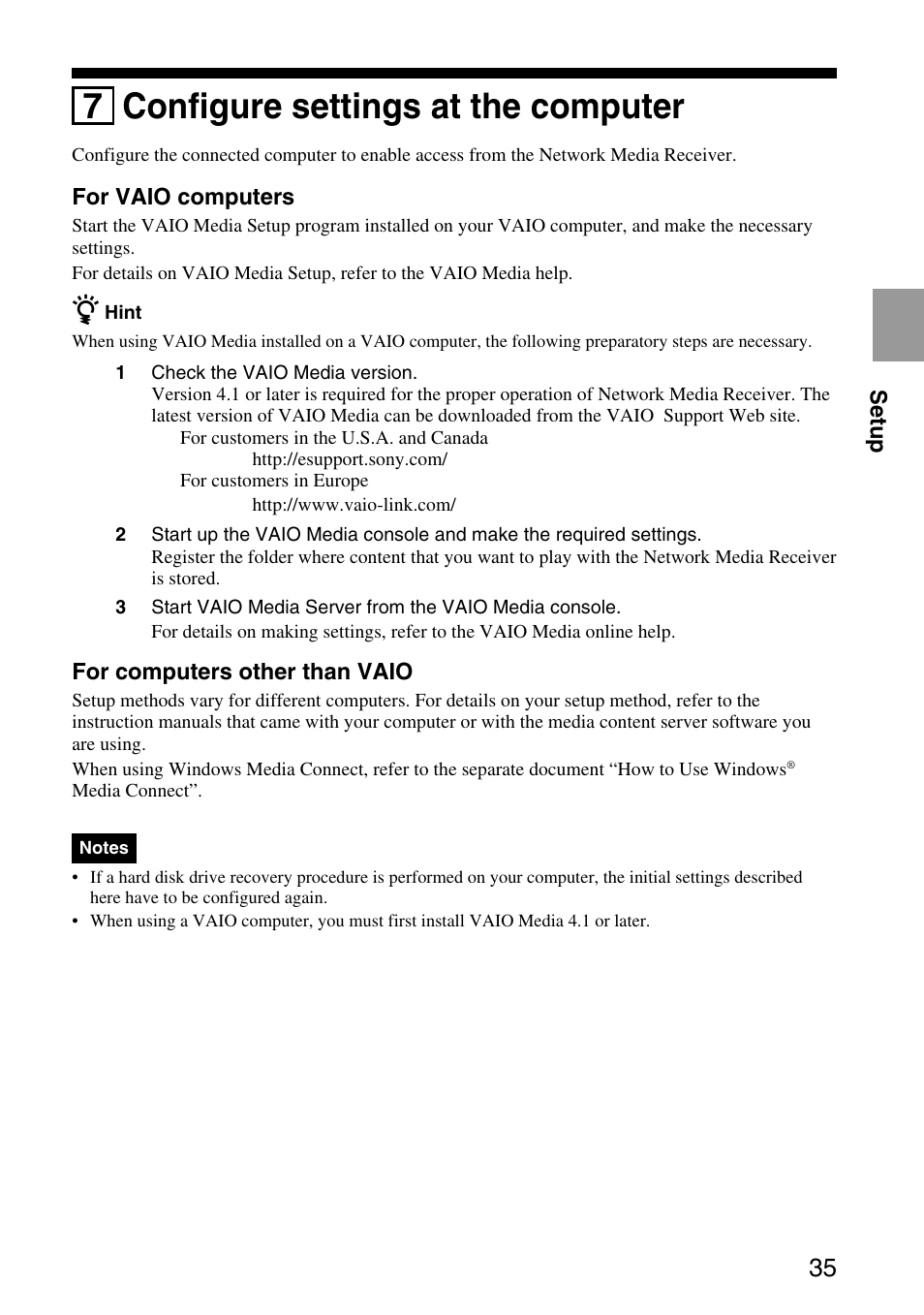 7 configure settings at the computer, 7 configure settings at the computer 35 | Sony VGP-MR200U/E User Manual | Page 35 / 69