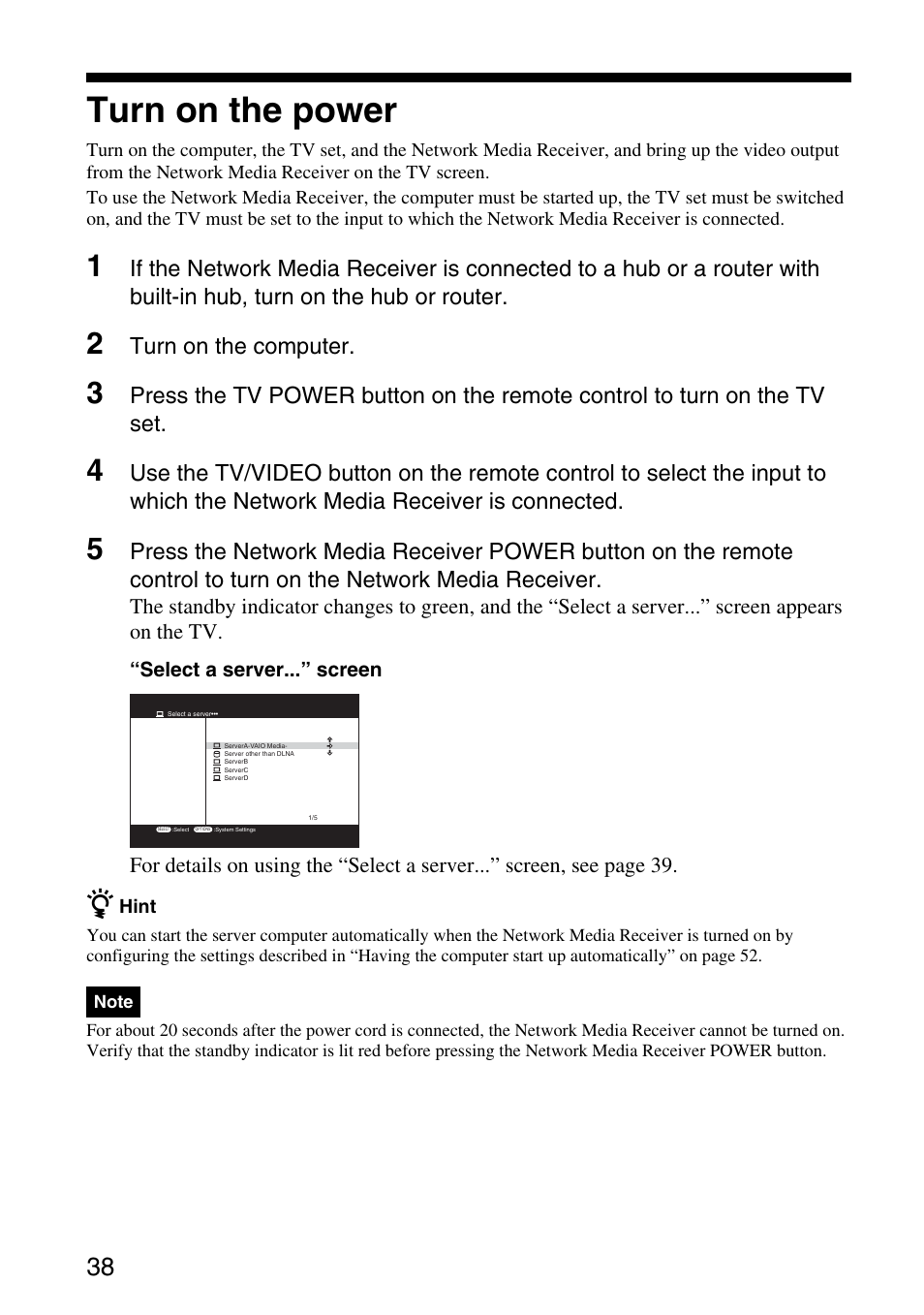 Turn on the power | Sony VGP-MR200U/E User Manual | Page 38 / 69