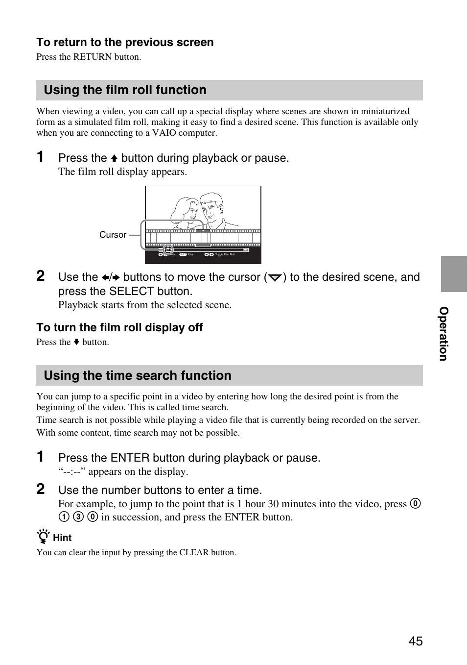 Using the film roll function, Using the time search function | Sony VGP-MR200U/E User Manual | Page 45 / 69