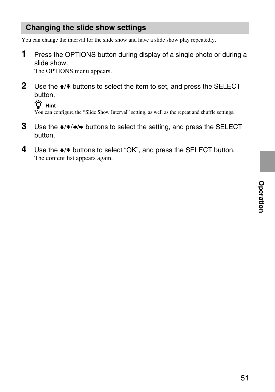 Changing the slide show settings | Sony VGP-MR200U/E User Manual | Page 51 / 69