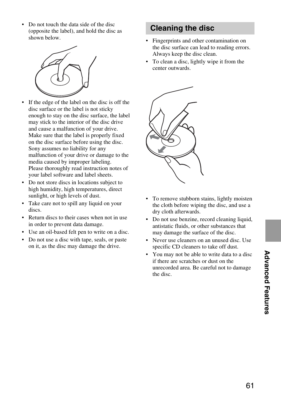 Cleaning the disc | Sony VGP-MR200U/E User Manual | Page 61 / 69