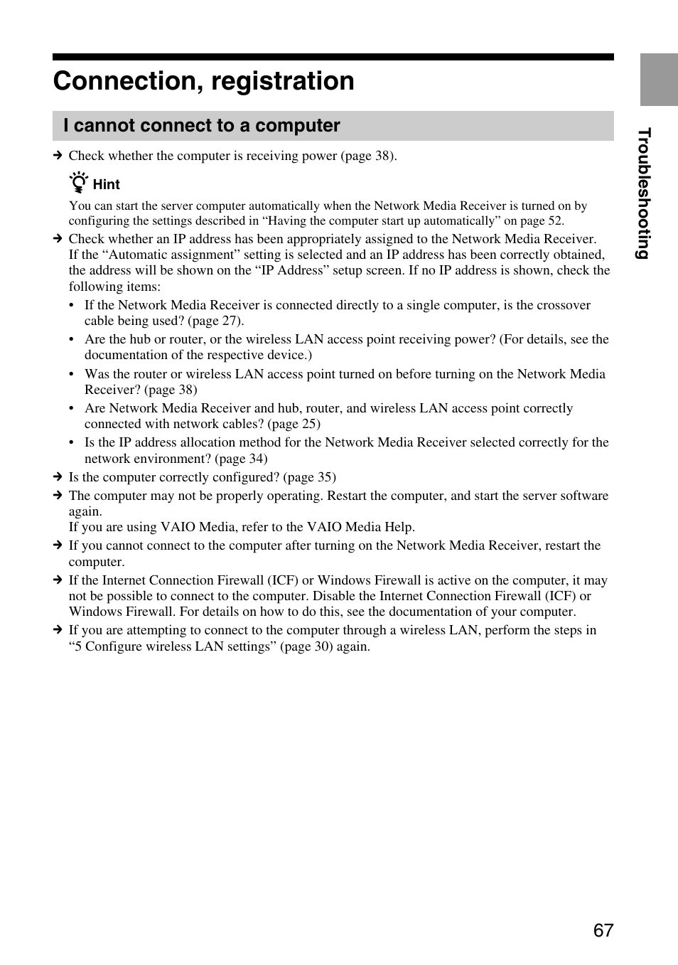 Connection, registration, I cannot connect to a computer | Sony VGP-MR200U/E User Manual | Page 67 / 69