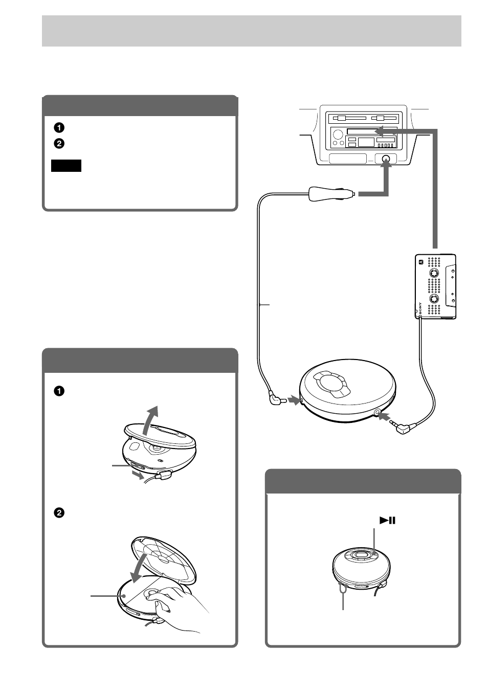Playing a cd, Connect your cd player, Insert a cd | Play a cd, 1 . connect your cd player, 2 . insert a cd, 3 . play a cd | Sony D-EJ616CK User Manual | Page 6 / 24