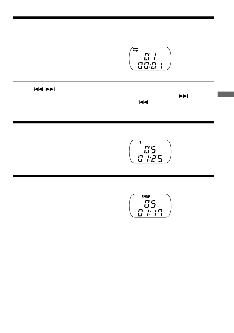 Playing tracks repeatedly (repeat play), Playing a single track (single play), Playing tracks in random order (shuffle play) | Playing tracks in random order, Shuffle play), Playing tracks repeatedly, Playing a single track | Sony D-EJ616CK User Manual | Page 9 / 24