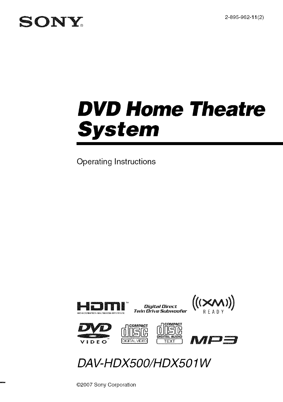 Sony DA V-HDX5OO User Manual | 120 pages
