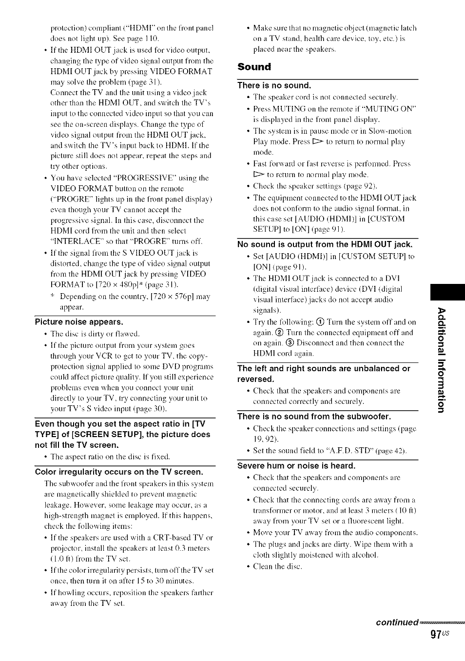 Sound | Sony DA V-HDX5OO User Manual | Page 97 / 120