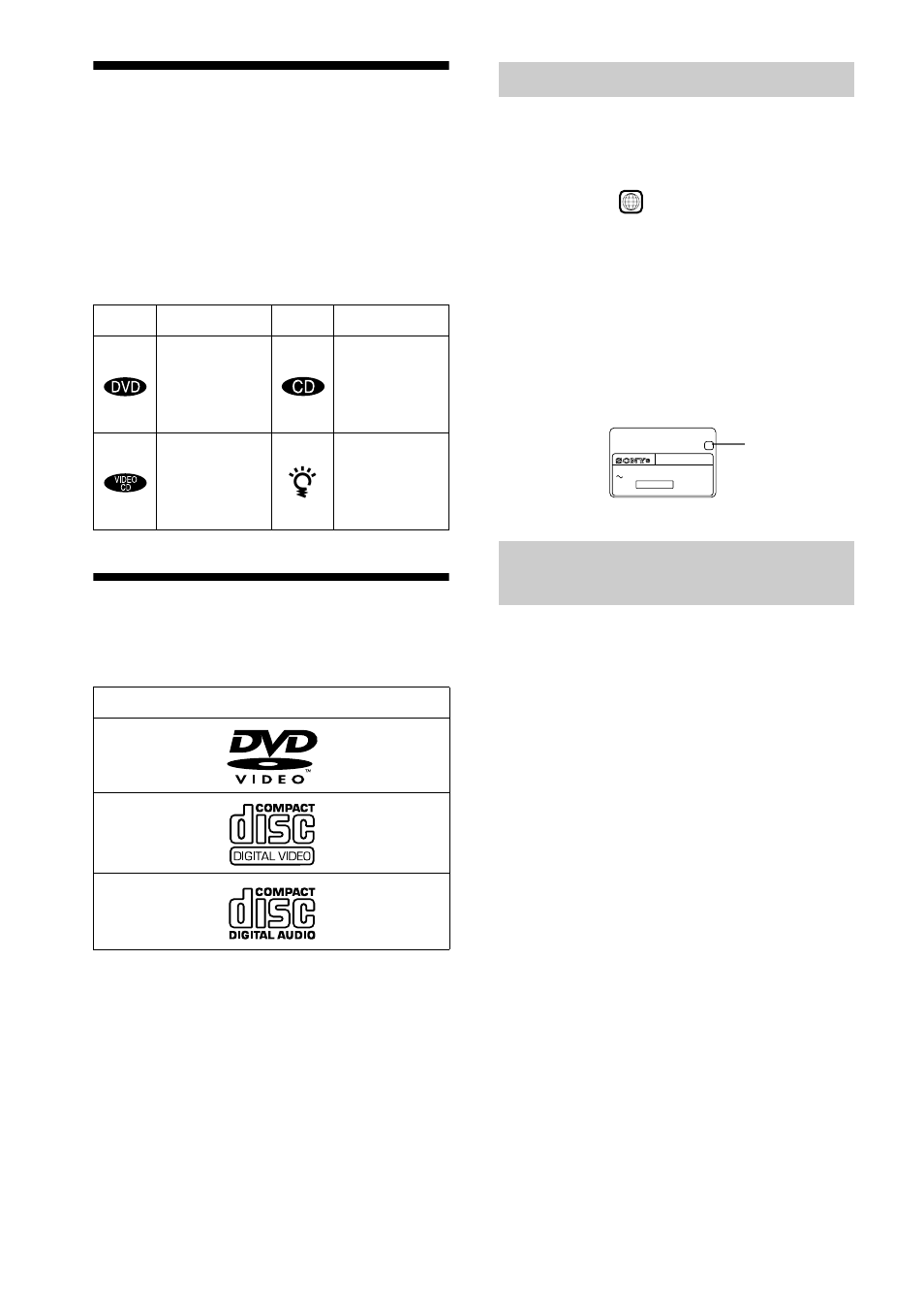 About this manual, This player can play the following discs, Region code | Example of discs that the player cannot play | Sony DVP-NS300 User Manual | Page 6 / 76