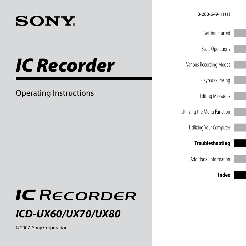 Sony ICD-UX60 User Manual | 68 pages