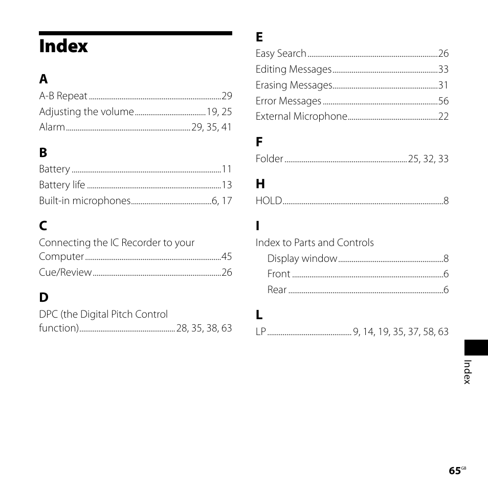 Index | Sony ICD-UX60 User Manual | Page 65 / 68