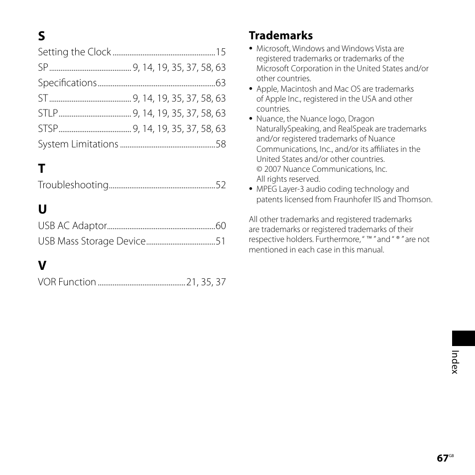 Trademarks | Sony ICD-UX60 User Manual | Page 67 / 68