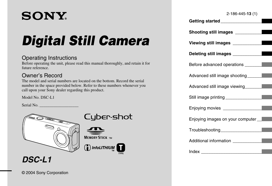 Sony Cyber-shot DSC-L1 User Manual | 128 pages