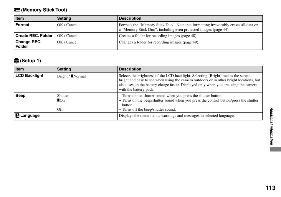Sony Cyber-shot DSC-L1 User Manual | Page 113 / 128