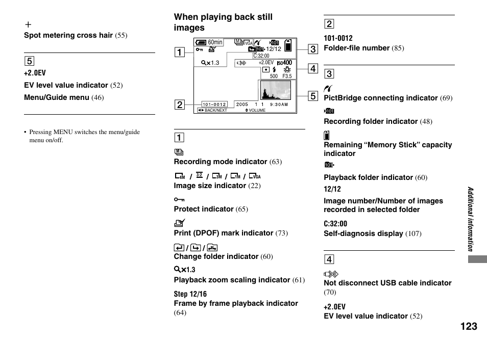 When playing back still images | Sony Cyber-shot DSC-L1 User Manual | Page 123 / 128