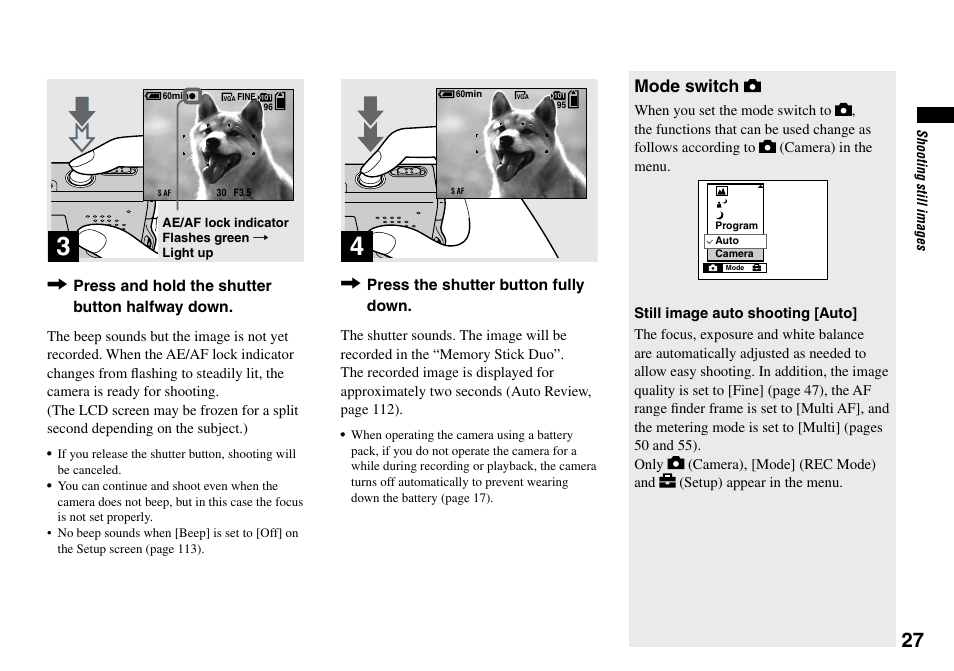 Mode switch | Sony Cyber-shot DSC-L1 User Manual | Page 27 / 128