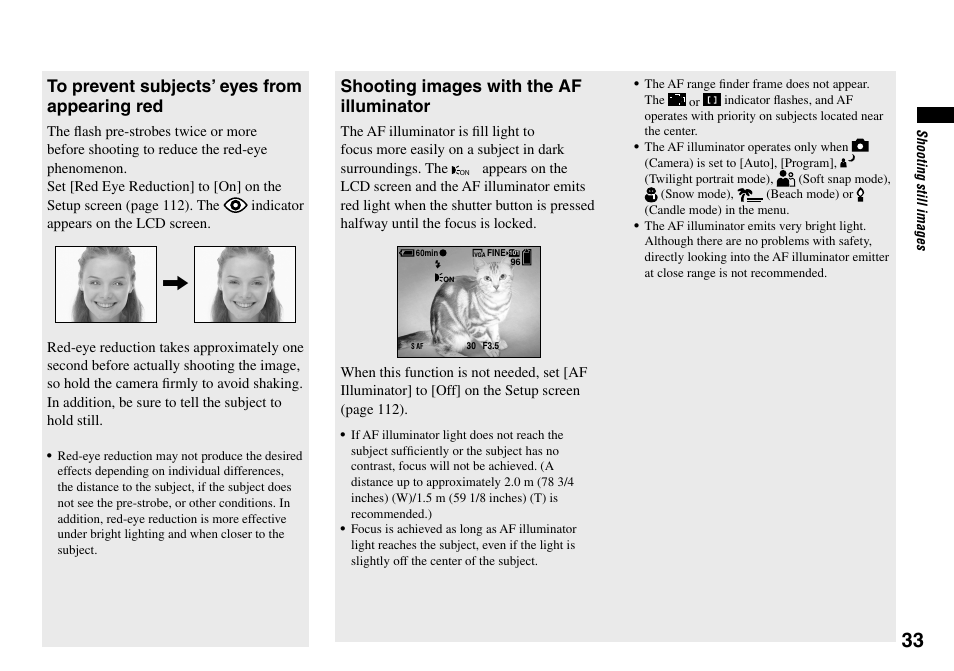 Shooting images with the af illuminator | Sony Cyber-shot DSC-L1 User Manual | Page 33 / 128
