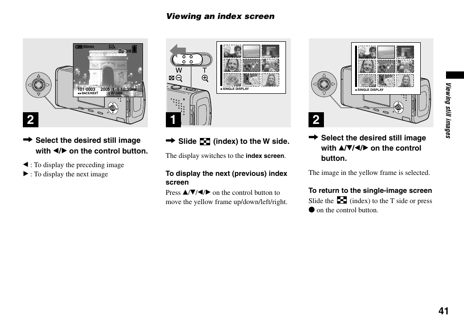 Viewing an index screen | Sony Cyber-shot DSC-L1 User Manual | Page 41 / 128