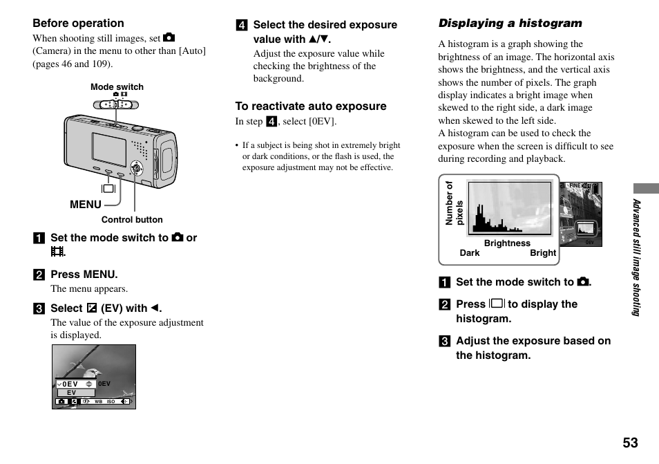 Displaying a histogram | Sony Cyber-shot DSC-L1 User Manual | Page 53 / 128
