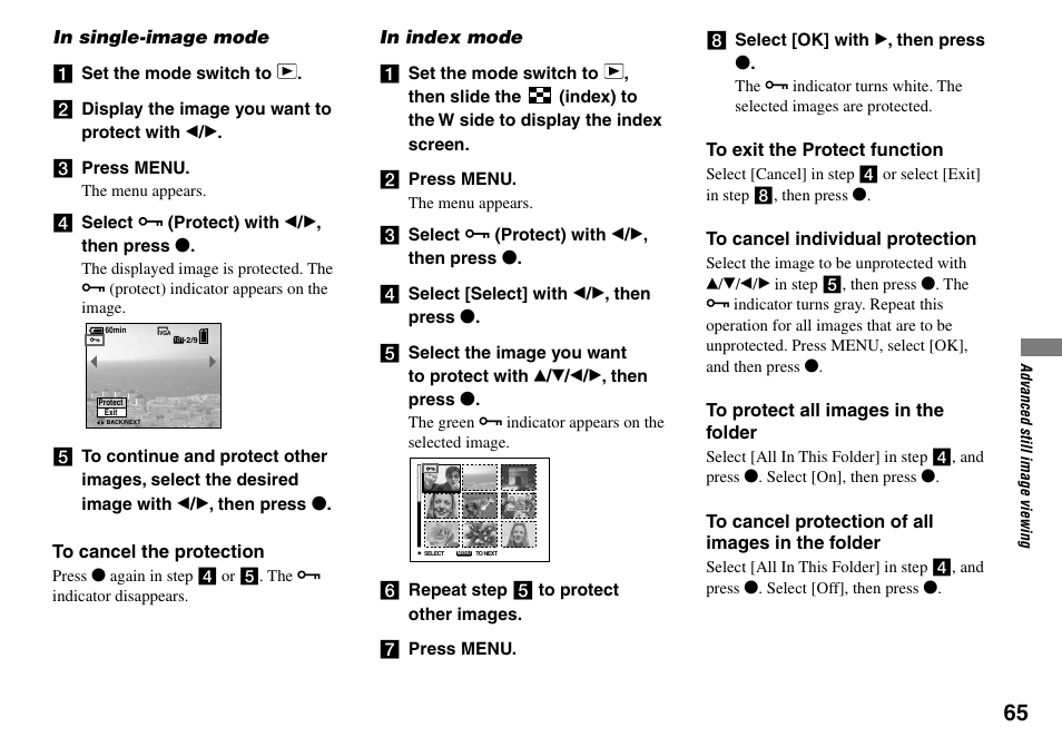 In single-image mode in index mode | Sony Cyber-shot DSC-L1 User Manual | Page 65 / 128