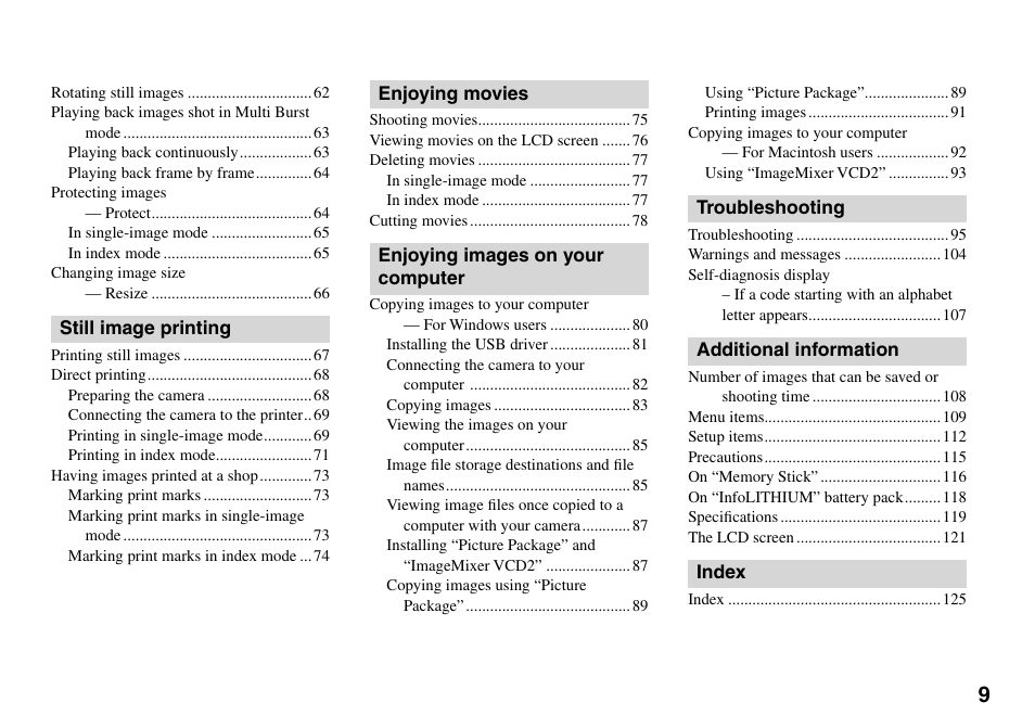 Sony Cyber-shot DSC-L1 User Manual | Page 9 / 128