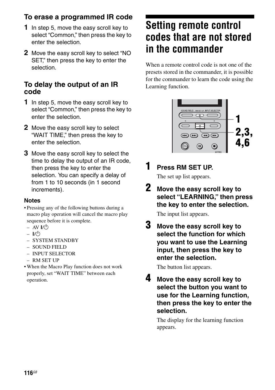 Setting remote control codes that are not, Stored in the commander | Sony STR-DA7100ES User Manual | Page 116 / 139