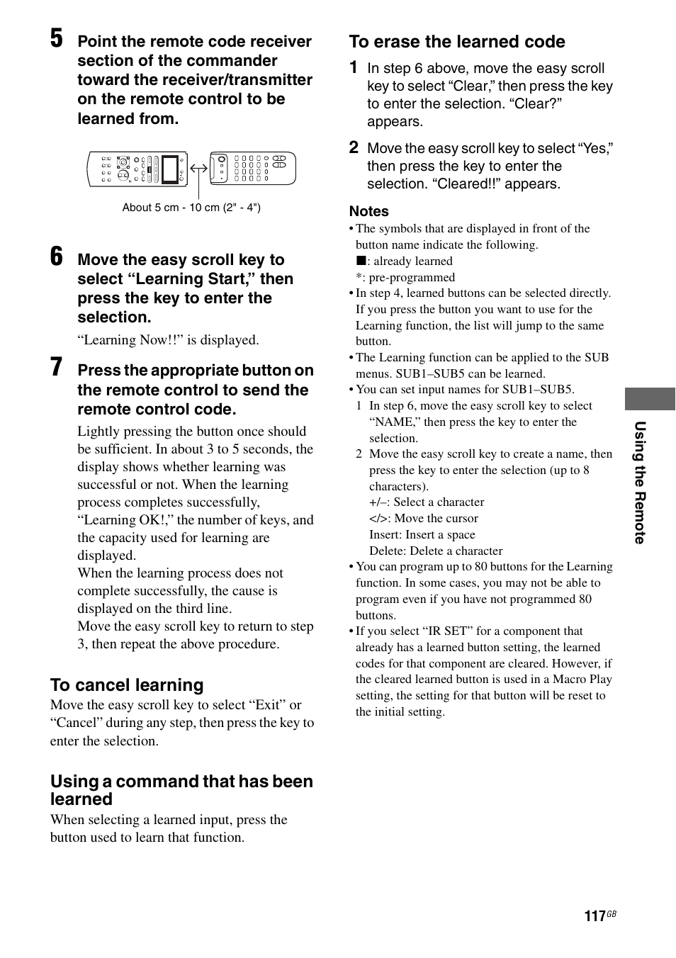 Using a command that has been learned | Sony STR-DA7100ES User Manual | Page 117 / 139