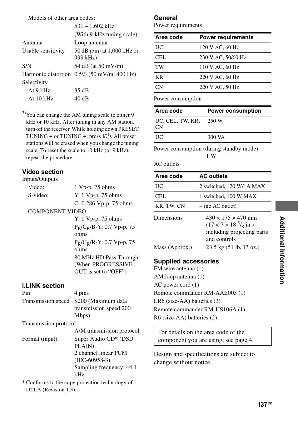 Sony STR-DA7100ES User Manual | Page 137 / 139