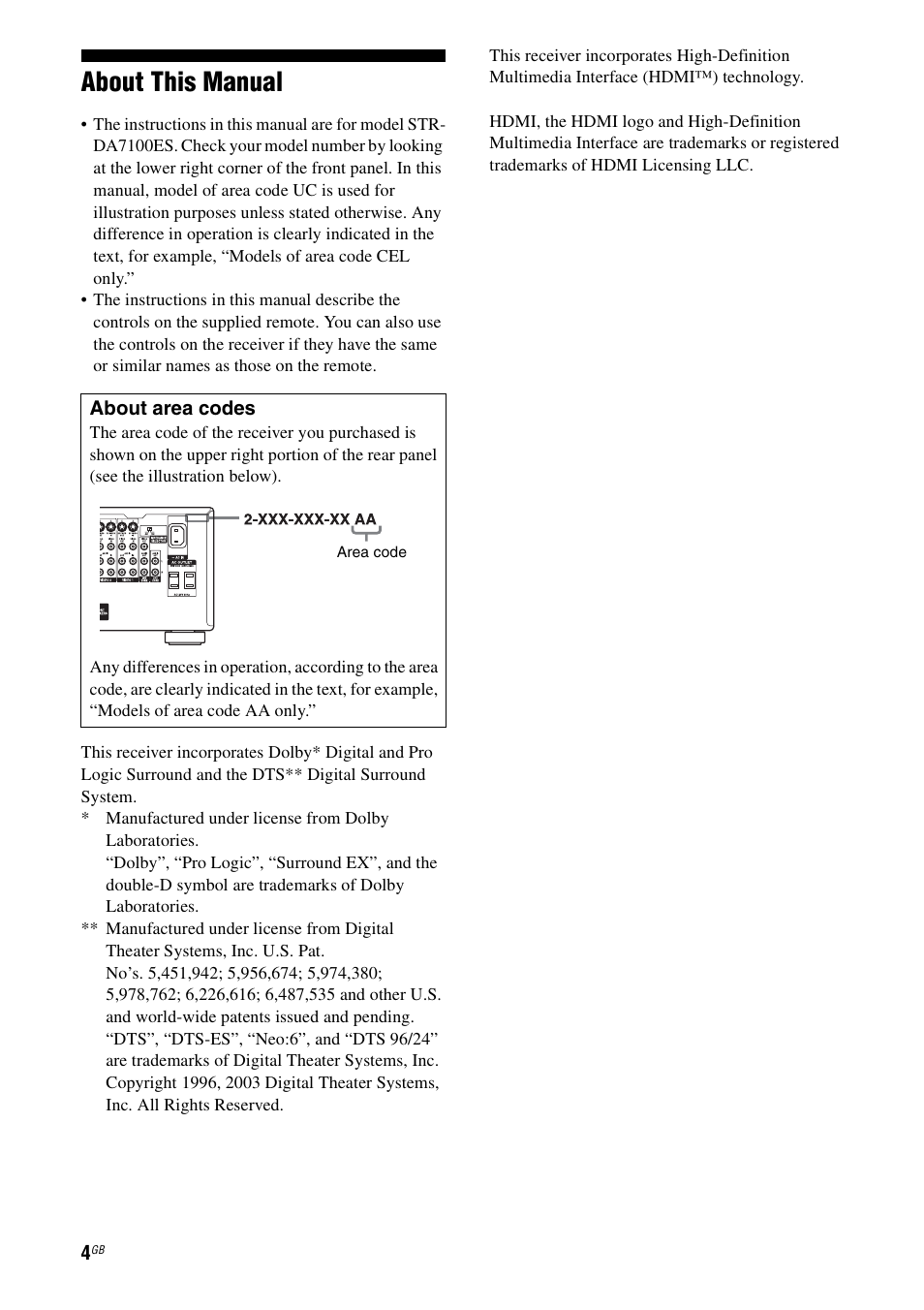 About this manual | Sony STR-DA7100ES User Manual | Page 4 / 139