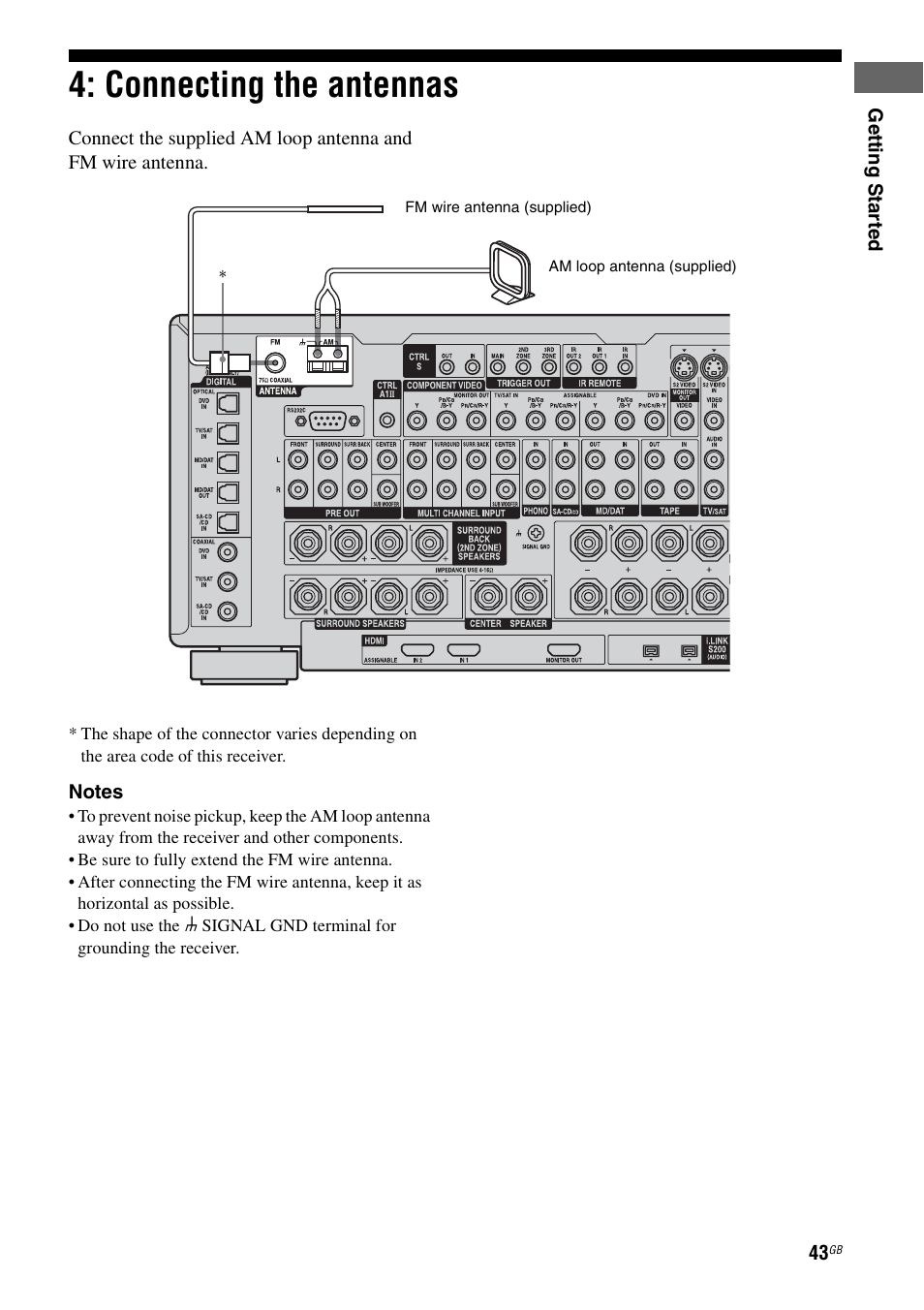 Connecting the antennas, Connecting the antennas” (pa | Sony STR-DA7100ES User Manual | Page 43 / 139